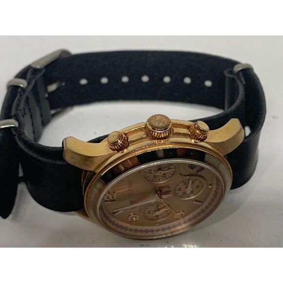 Michael Kors MK5128 Women Black Leather Analog Rose Gold Dial Quartz Watch Aa498 - Picture 7 of 11